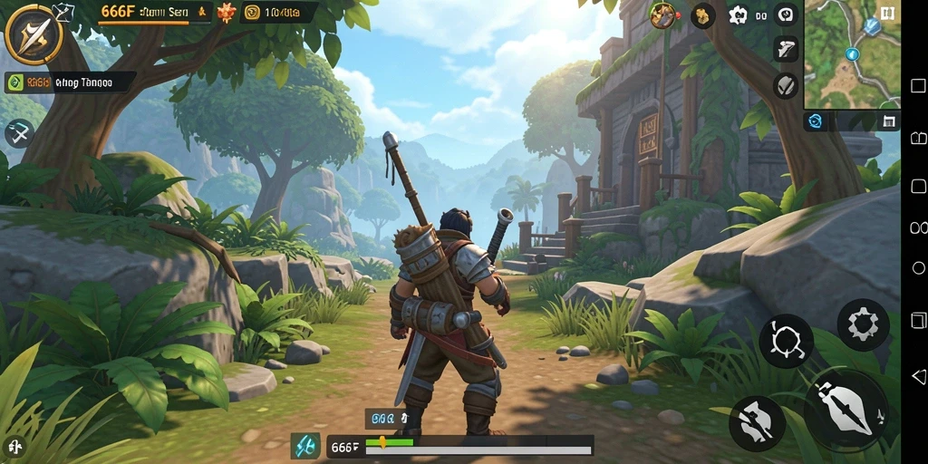 Tangkapan layar gameplay 666F menunjukkan petualangan di dunia terbuka.
