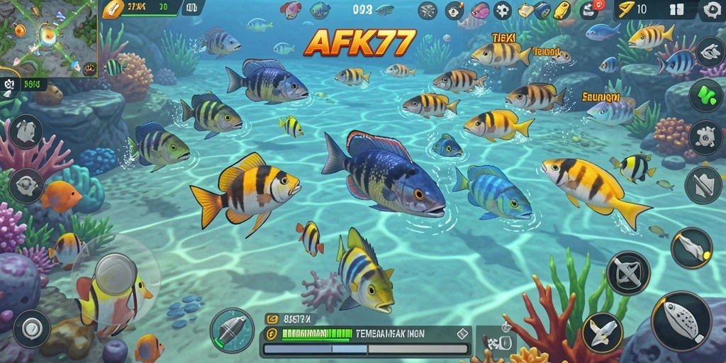Screenshot gameplay AFK77 yang menarik dengan aksi Tembak Ikan.