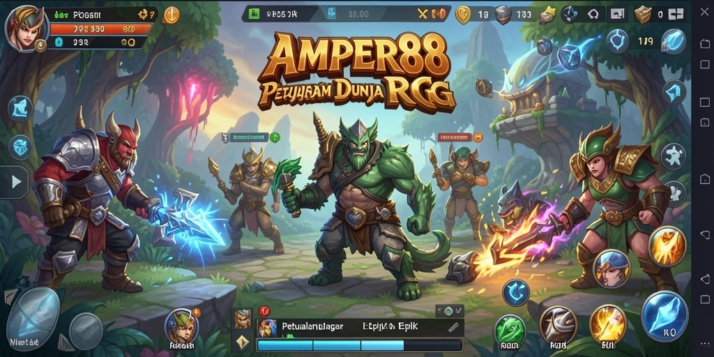 Screenshot gameplay AMPER88 menampilkan aksi pertarungan RPG yang epik.
