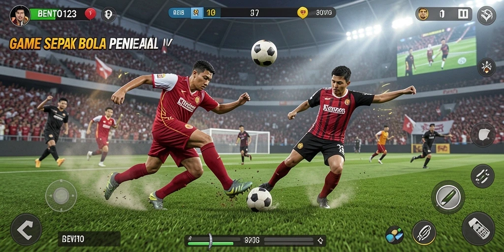 Screenshot gameplay BENTO123 menampilkan pertandingan sepak bola yang menegangkan.