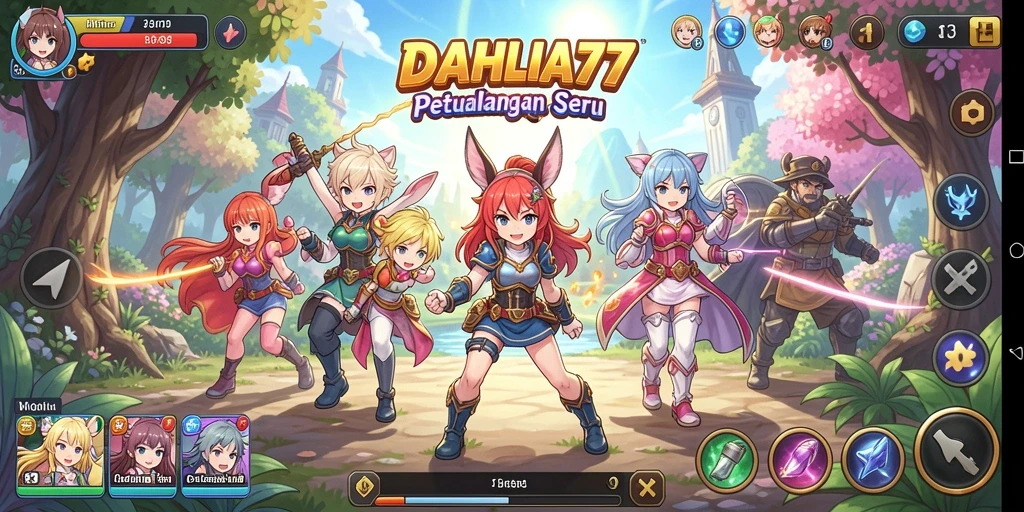 Tangkapan layar gameplay DAHLIA77 menampilkan aksi seru dan karakter anime yang menawan.
