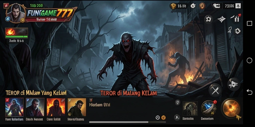 Tampilan gameplay <strong>FUNGAME777</strong> yang menegangkan saat menjelajahi tempat angker.