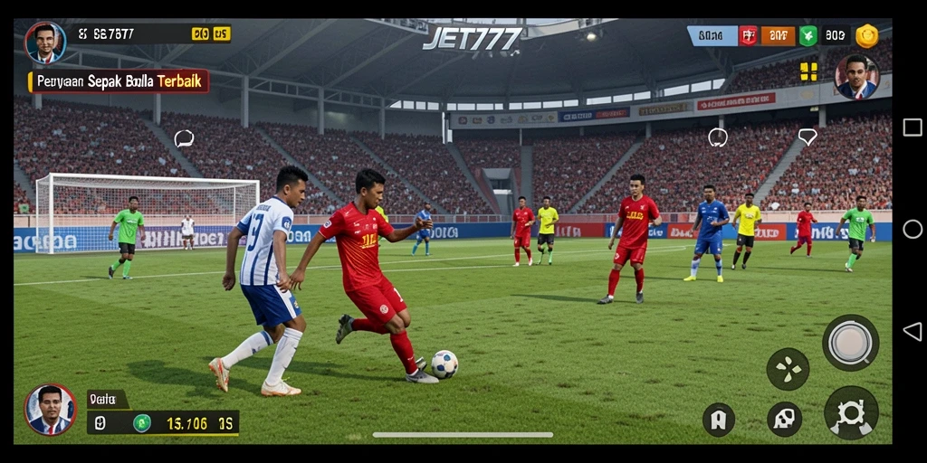 Gambaran gameplay JET77 dengan aksi sepak bola yang mendebarkan.