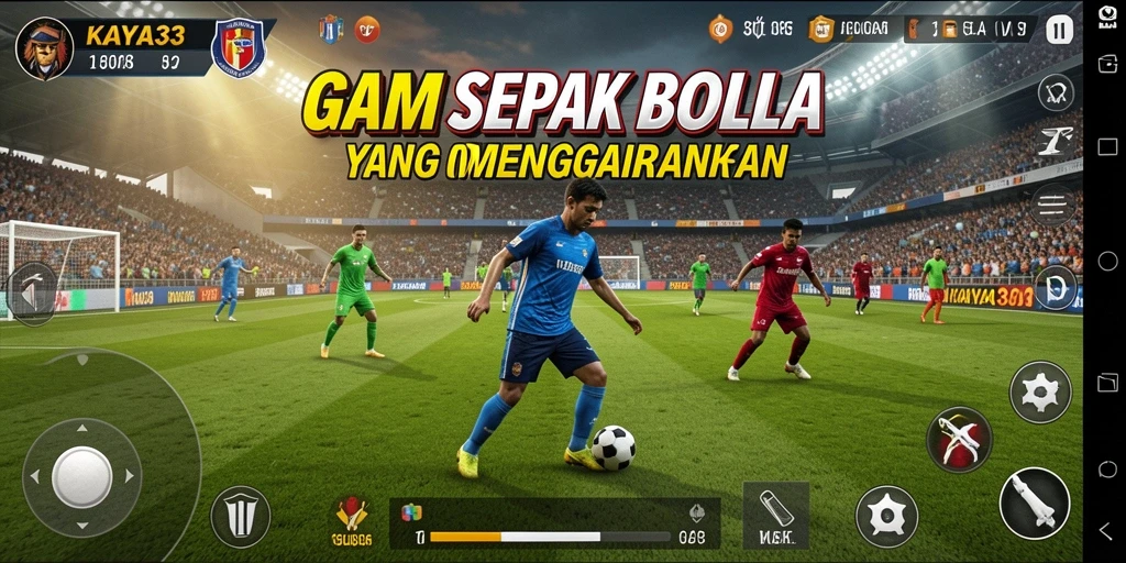 Tangkapan layar dari gameplay KAYA33 dengan aksi pertandingan sepak bola yang mendebarkan.