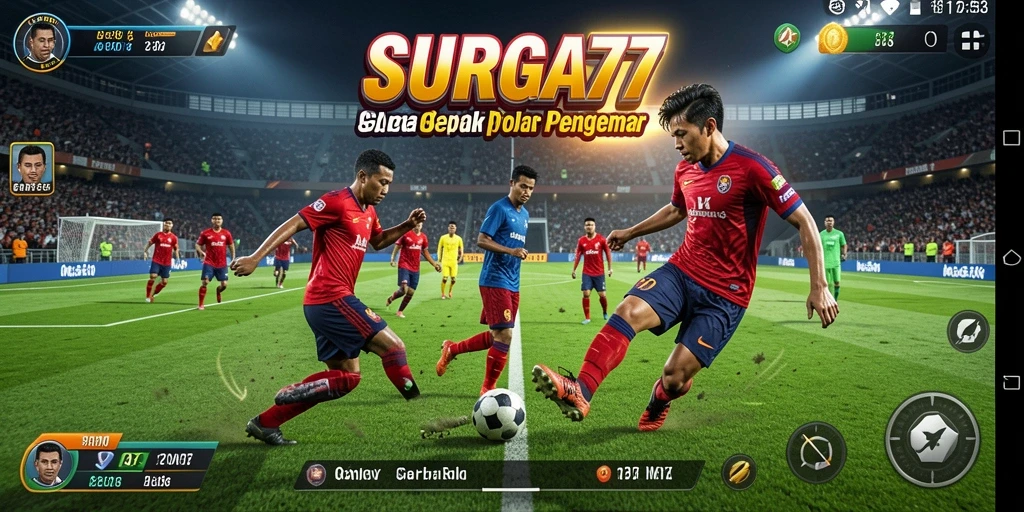 Screenshot gameplay SURGA77 menampilkan pertandingan sepak bola yang intens.