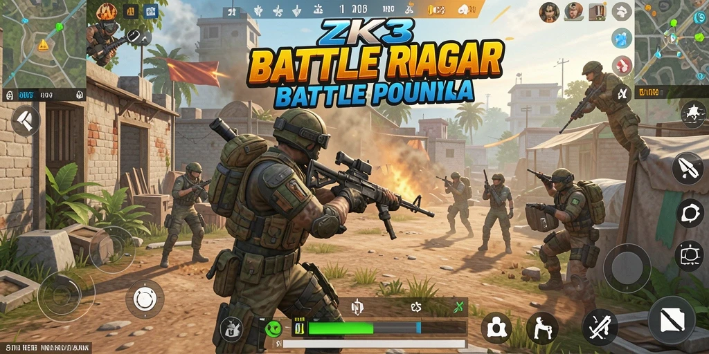 Screenshot gameplay ZK3 menampilkan aksi seru dalam Battle Royale.